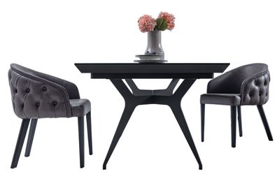 Luxus Set Esstisch 6x Stühle Designer Leder Sitz Modernes Esszimmer