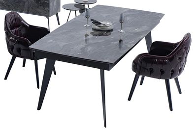 Designer Esszimmer Set 7tlg Esstisch Essgruppe 6x Stühle Lehnstuhl Leder