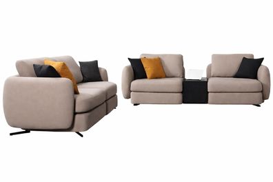 Beige Couchgarnitur Designer 2x Polstersofas Wohnzimmer Textilsofas