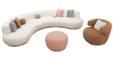 Designer Wohnzimmer Garnitur Weißer 4-Sitzer Designer Stoffsessel