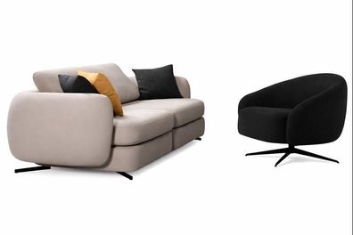 Designer Wohnzimmer Garnitur Textil 4-Sitzer Designer Stoffsessel