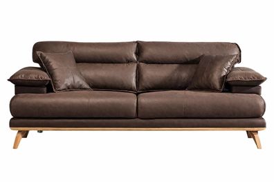 Elegante Wohnzimmer Polstercouch Designer Ledersofa 3-Sitzer Sofa