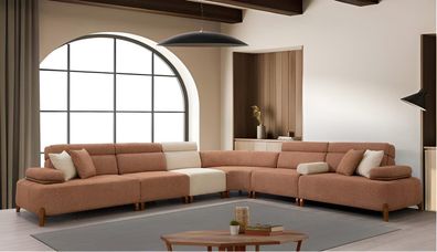 Braun-Weißes Wohnzimmer Sofa Designer L-Form Wohnlandschaft Ecksofa