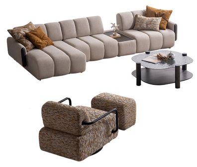 Exklusive Braun-Beige Sofagarnitur Relax Sofa Polstercouch Sessel