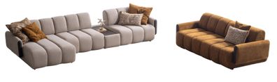 Braun-Beige Sofagarnitur Stilvolle Eckcouch Designer 3-Sitzer 2tlg