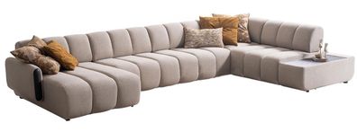 Beiges Ecksofa Integrierter Ablagetisch Designer Polstercouchen Sofa