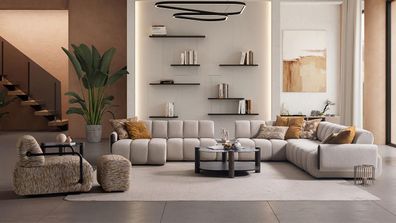 Exklusive Wohnzimmer Sitzgarnitur Stilvolles Ecksofa Sessel Pouf