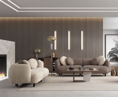 Braun-Beige Wohnzimmer Sitzgarnitur Polstermöbel 2x 3-Sitzer Sofas