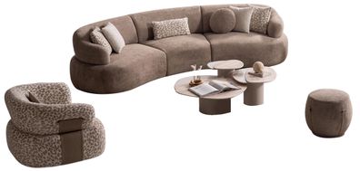 Hellbeige Sofagarnitur Designer Sofa Polstersessel Edler Couchtisch