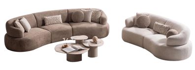 Beige Wohnzimmer Sofagarnitur Halbmond Sofas Designer Couchtisch