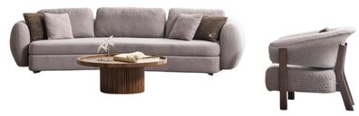 Braun-Beiges Wohnzimmer Set Polstersofa Designer Sessel Rundtisch