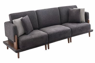 Luxuriöses Graues Polstersofa Wohnzimmer Designer Couch Holzgestell