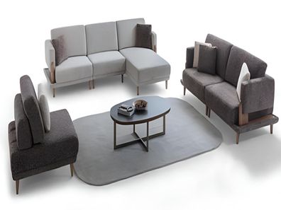 Designer Wohnzimmer Garnitur Weiße Eckcouch Polster 3-Sitzer Sessel