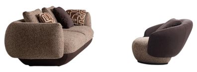 Designer Braune Sitzgarnitur Stilvoller Dreisitzer Luxus Sessel 2tlg