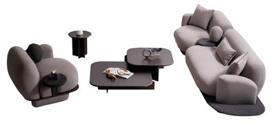 Moderne Graue Polstergarnitur Textilcouch Sitzsessel Couchtische