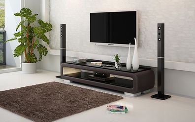 Rounded Leather Sideboard Glass Table Lowboard TV Cabinet Shelf Chest Of Drawers