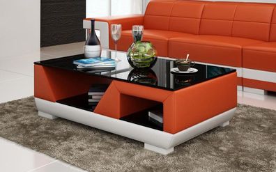Classic Luxury Designer Coffee Sofa Living Room Leather Tables Glass Orange Wood