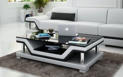 Glass Table Coffee Leather Design Sofas Side Couches Colour Selectable New Black