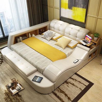 Luxury Functional Bbed With Safe Laptop Shelf Double XXL Hotel Leather Modern