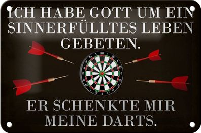 Blechschild Gott schenkte mir meine Darts, 3 vers Größen, Spruch Hobby Sport
