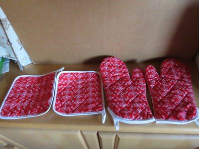 Topflappen Topflappenset 2 Topflappen + 2Topfhandschuhe rot weiß