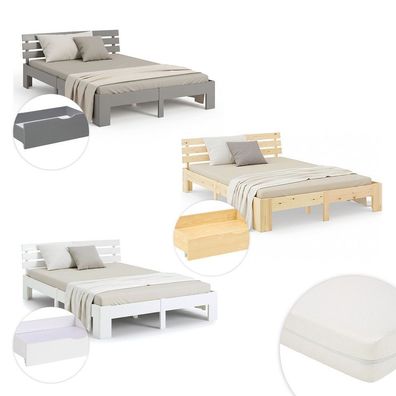 Holzbett 90 - 180 x200 cm Bett Natur Weiß Grau Einzelbett Doppelbett Holz Massiv