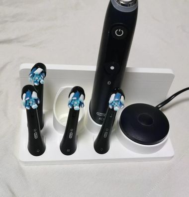 Stand Halterung Passend Für 2 x Oral B IO 7-9 und 4 Aufsteckbürsten weiß rechts