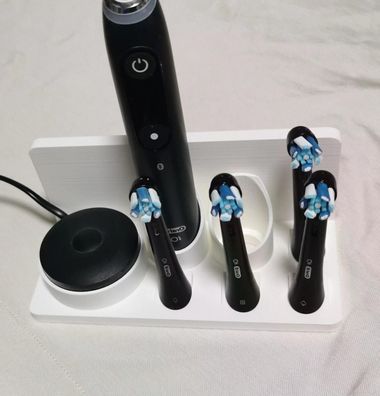 Stand Halterung Passend Für 2 x Oral B IO 7-9 und 4 Aufsteckbürsten weiß links