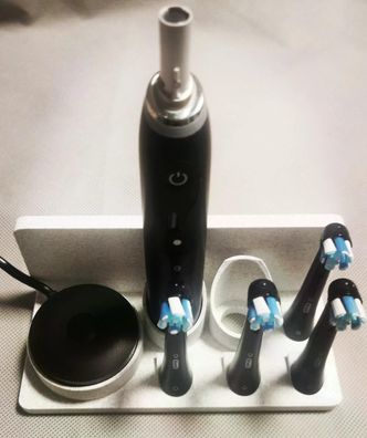 Stand Halterung Passend Für 2 x Oral B IO 7-9 und 4 Aufsteckbürsten marmor links