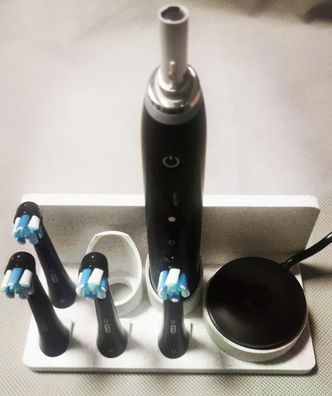 Stand Halterung Passend Für 2 x Oral B IO 7-9 und 4 Aufsteckbürsten marmor rechts