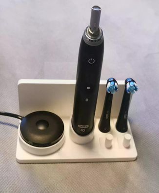 Stand Halterung Passend Für 1 x Oral B IO 7-9 und 4 Aufsteckbürsten weiß links