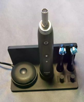 Stand Halterung Passend Für 1 x Oral B IO 7-9 und 4 Aufsteckbürsten schwarz links