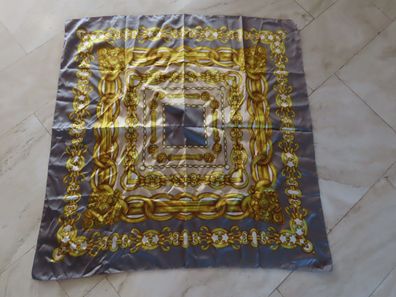 Halstuch Dekotuch Schal grau mit gelben Muster ca. 88 x 86 cm