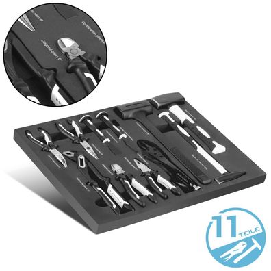 Stahlwerk Werkzeugwageneinlage 11-teiliges Werkzeug-Set mit Schaumstoffeinlage