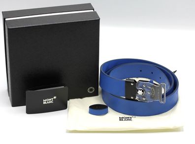 Montblanc M Lock 4810 Gürtel aus Leder / Atlantikblau / 120 cm / 130244 / NEU