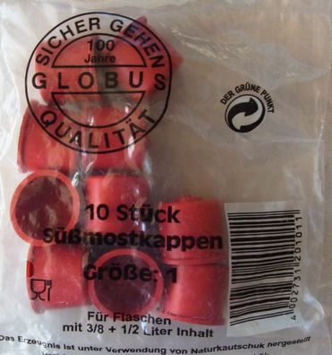 Süßmostkappen Saftflaschen Einmach-Zubehör Globus Gr.1 Ø ca. 24 mm mit Naturkautschuk