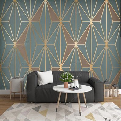 3D Fototapete Goldene Geometrie Modern Luxus Vlies Wandbild Wohnzimmer 7235