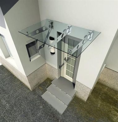 Vordach 230x90cm Glasvordach 13,14 mm Sicherheitsglas Klarglas Edelstahl S-Form