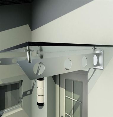 Vordach 120x90cm Glasvordach 13,14 mm Sicherheitsglas Grauglas Edelstahl S-Form