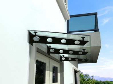 Vordach 230x90cm Glasvordach 13,14 mm Sicherheitsglas Klarglas Black S-Form