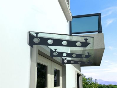 Vordach 200x90cm Glasvordach 13,14 mm Sicherheitsglas Klarglas RAL 7016 3 Halter S-Fo