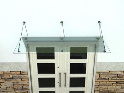 Vordach 250x90cm Glasvordach 13,14 mm Sicherheitsglas Klarglas Edelstahl STR-Form