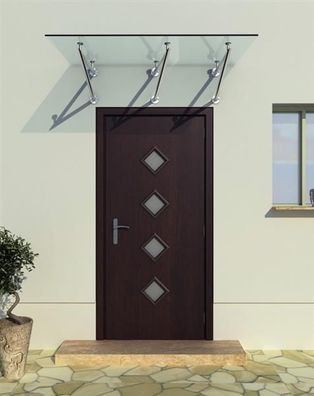 Vordach 200x90cm Glasvordach 13,14 mm Sicherheitsglas Klarglas Edelstahl 3 Halter V-F