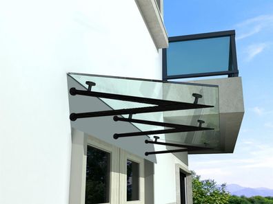 Vordach 250x90cm Glasvordach 13,14 mm Sicherheitsglas Klarglas Black V-Form