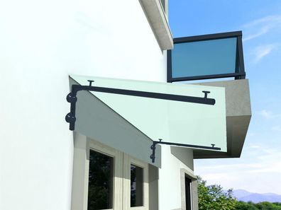 Vordach 120x90cm Glasvordach 13,14 mm Sicherheitsglas Satiniert RAL 7016 L-Form