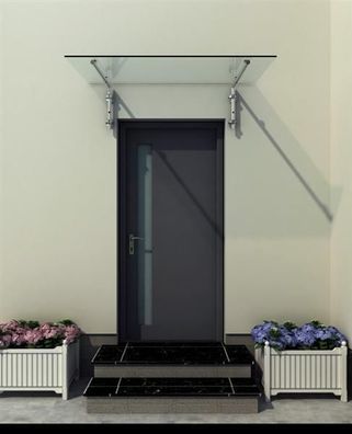 Vordach 140x90cm Glasvordach 13,14 mm Sicherheitsglas Klarglas Edelstahl L-Form