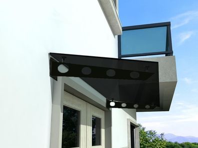 Vordach 120x90cm Glasvordach 13,14 mm Sicherheitsglas Grauglas Black S-Form