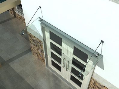 Vordach 150x90cm Glasvordach 13,14 mm Sicherheitsglas Klarglas Edelstahl STR-Form