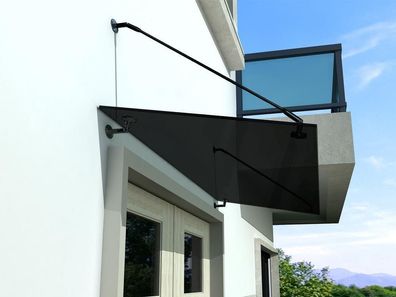 Vordach 120x90cm Glasvordach 13,14 mm Sicherheitsglas Grauglas Black STR-Form