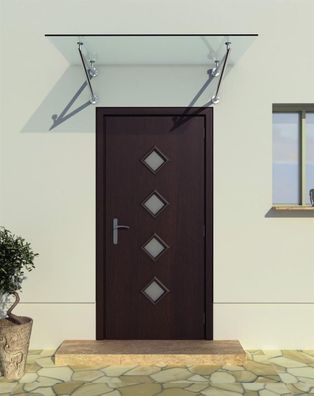 Vordach 170x90cm Glasvordach 13,14 mm Sicherheitsglas Klarglas Edelstahl V-Form